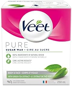 Veet Pure Sugar Wax Body & Face with Green Tea Extract  12 Re-Usable Strips 250ml