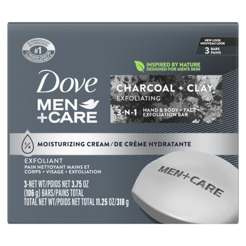 Dove Men Care Charcoal + Clay 3 in1 Hand & Body + Face Exfoliation Bar 3 x 106g