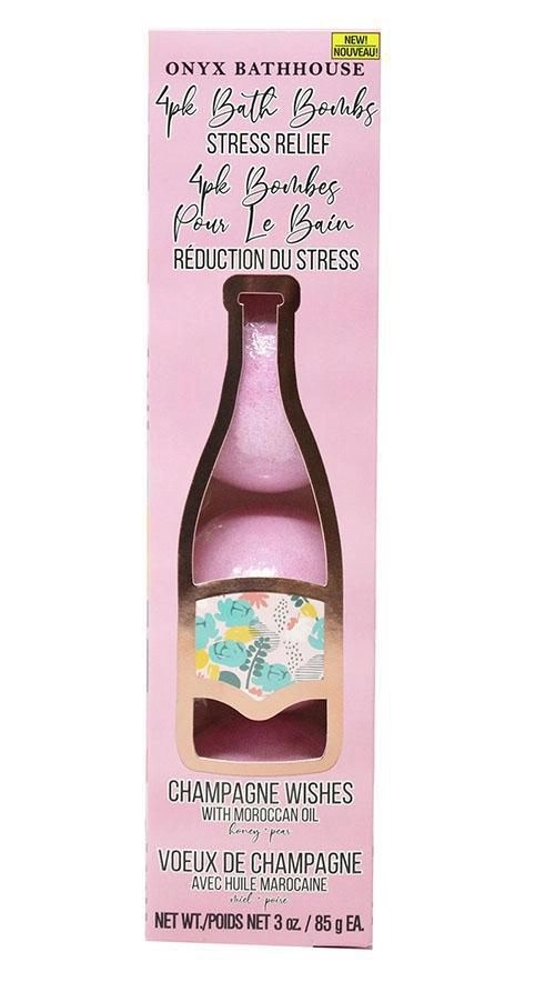 Onyx Bathhouse 4pk Bath Bombs Champagne Wishes 85g each