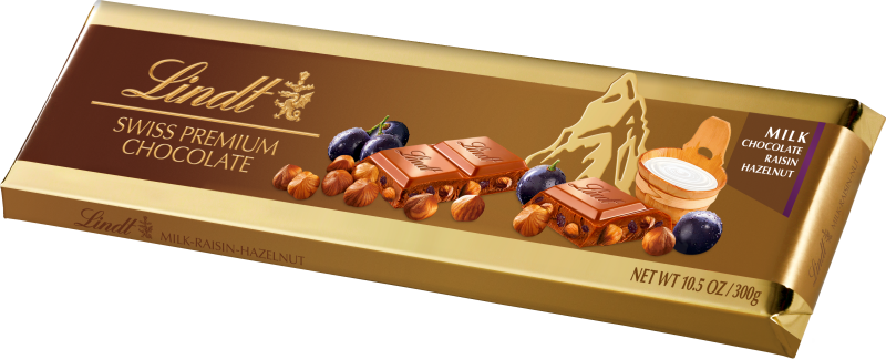 Lindt Swiss Premium Chocolate, Milk Chocolate Raisin Hazelnut 300g