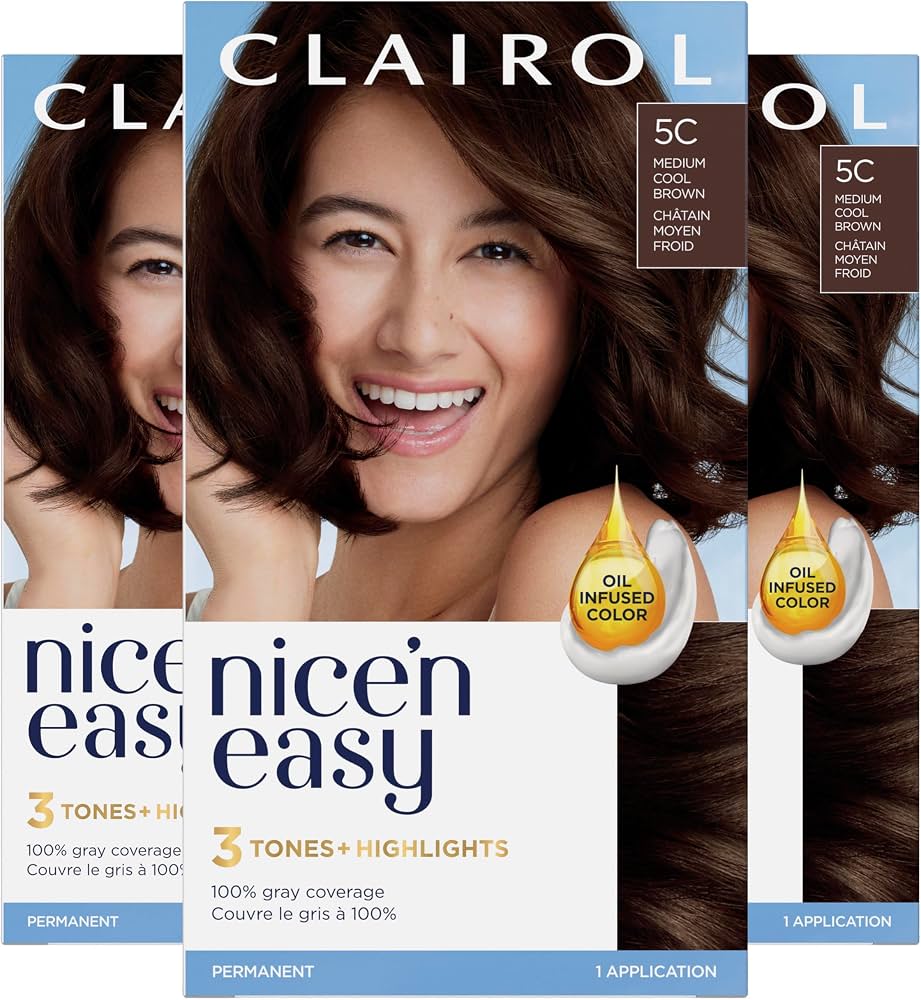 Clairol Nice'n Easy 3 Tones + Highlights Permanent Hair Color – 5C Medium Cool Brown (1 Application)