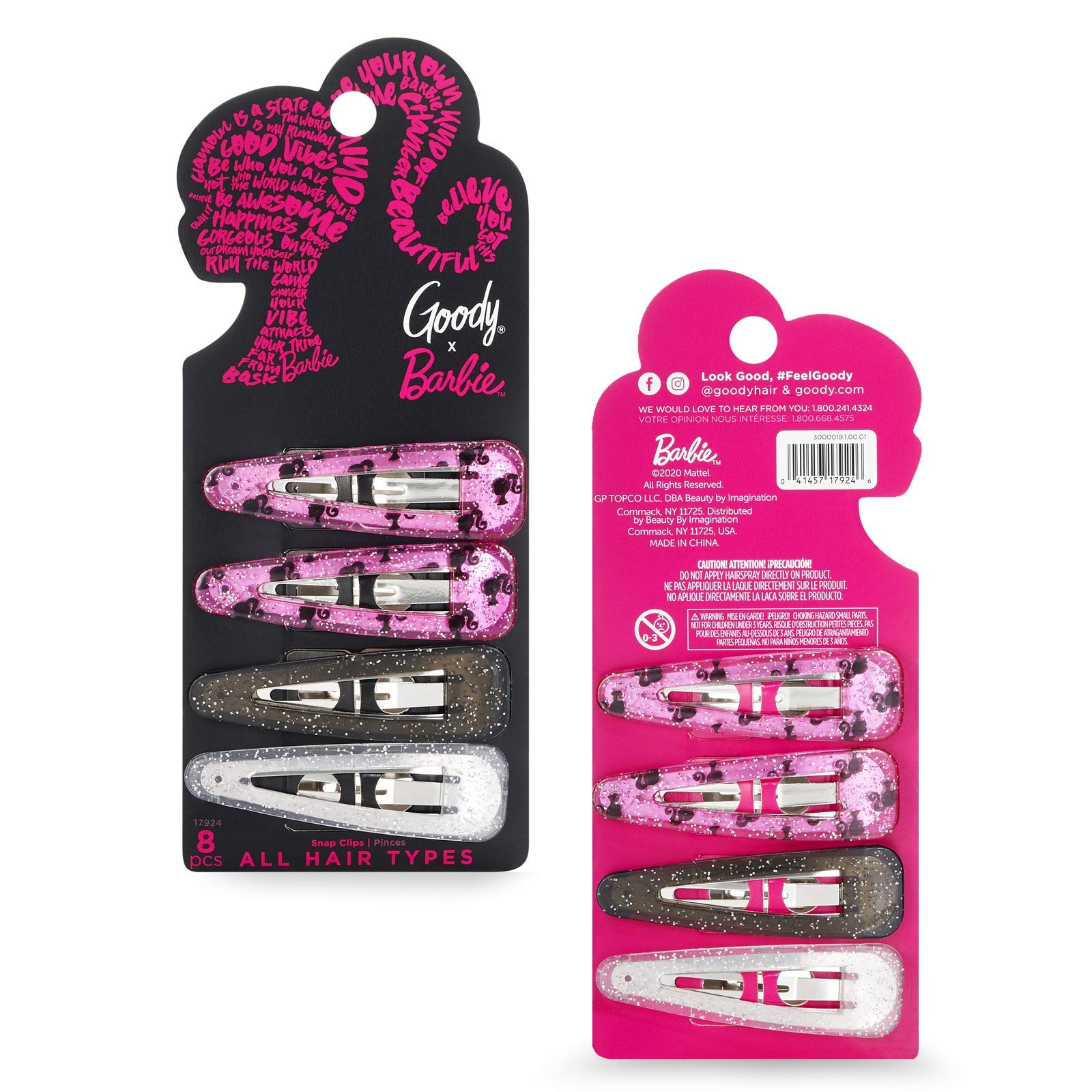 Goody Barbie Snap Clips 8pcs (Pink/Blk/Silver) - 17924