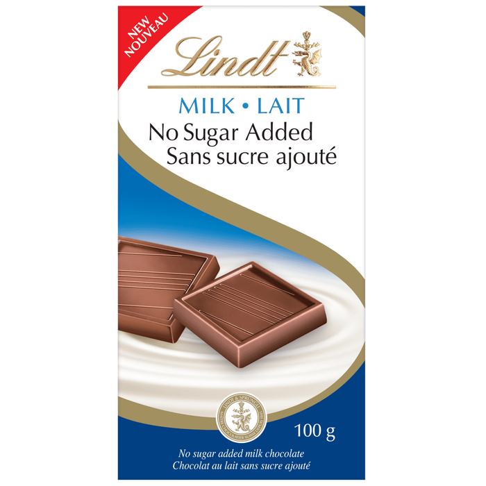 Lindt No Sugar Added Milk Chocolate Bar 100g
