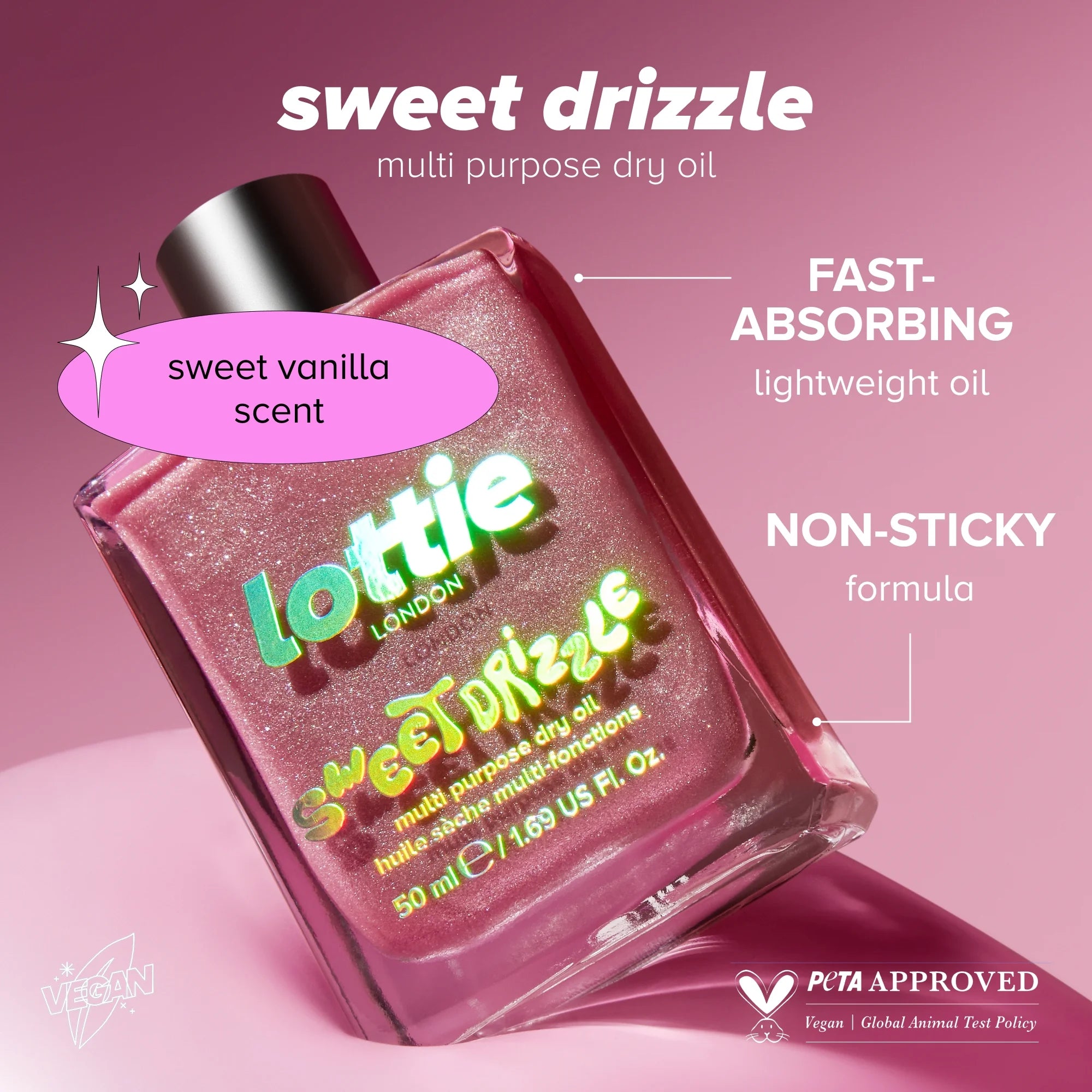 Lottie Sweet Drizzle Multi Purpose Dry Oil 50ml - Pink Shimmer