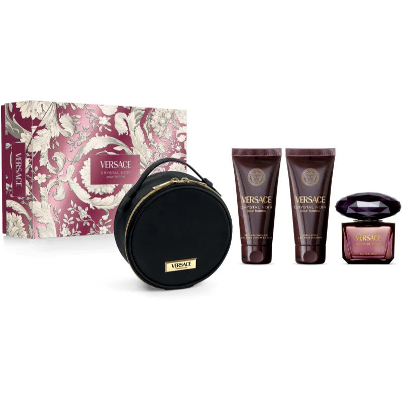 Versace Crystal Noir 4pc Set 90ml Edp Women (w/ Round Make Up Case)