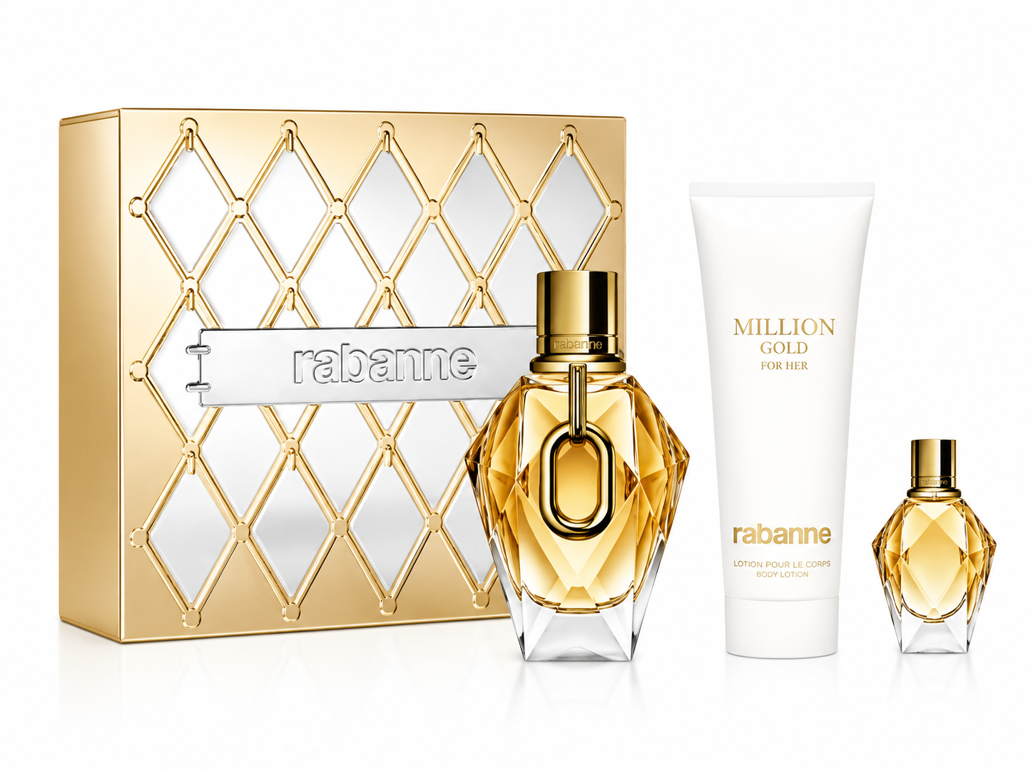 Paco Rabanne Million Gold For Her 3pc Set 90ml Edp (w/5ml)