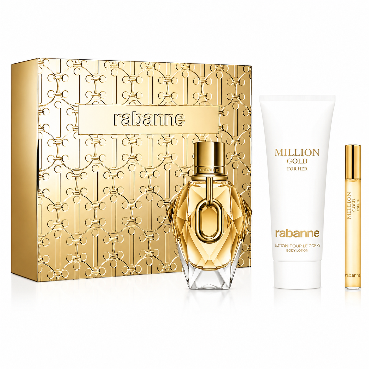 Paco Rabanne Million Gold For Her 3pc Set 90ml Edp (w/10ml)