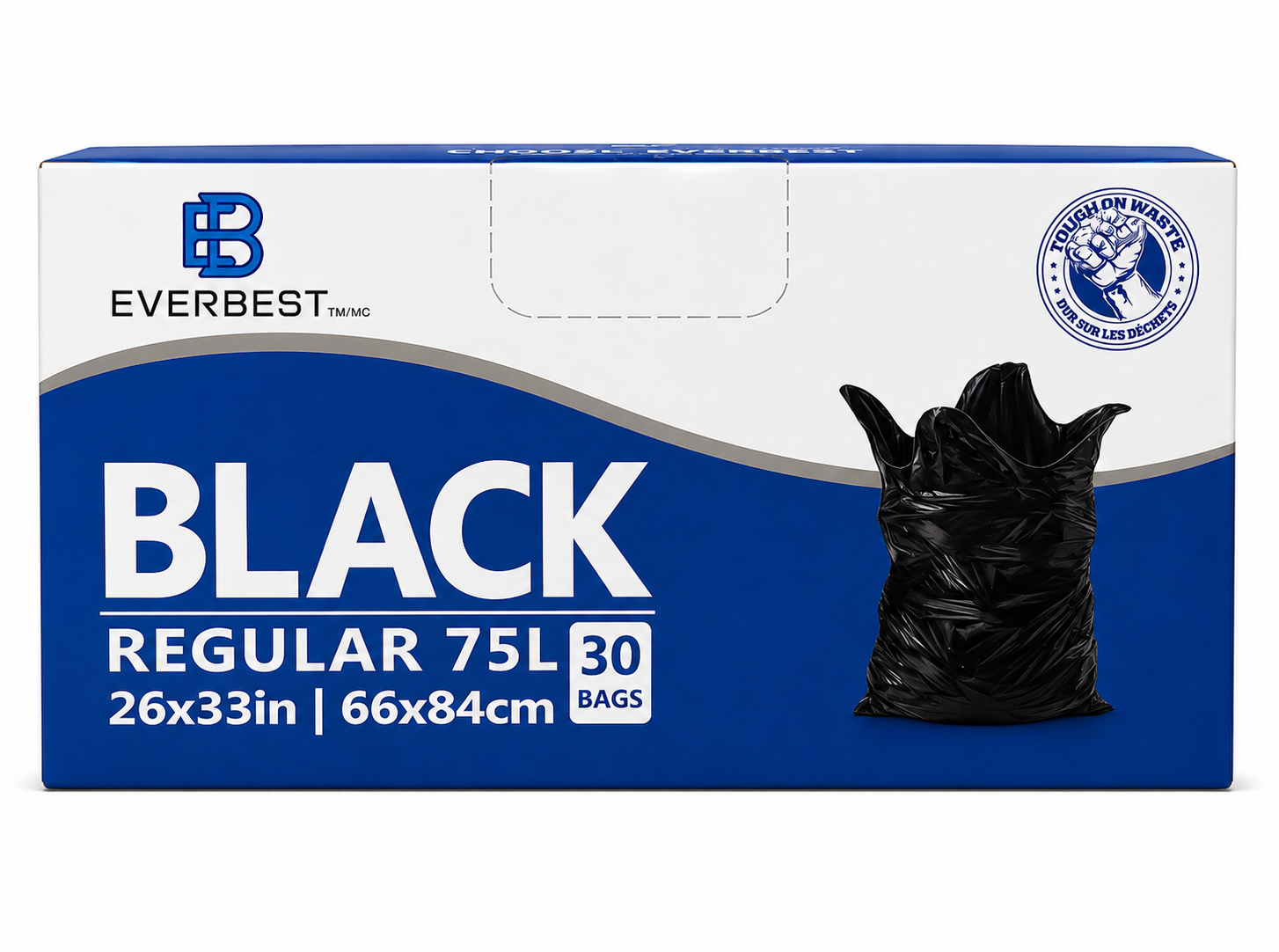 Everbest Black Regular 75L Garbage Bags 30Ct