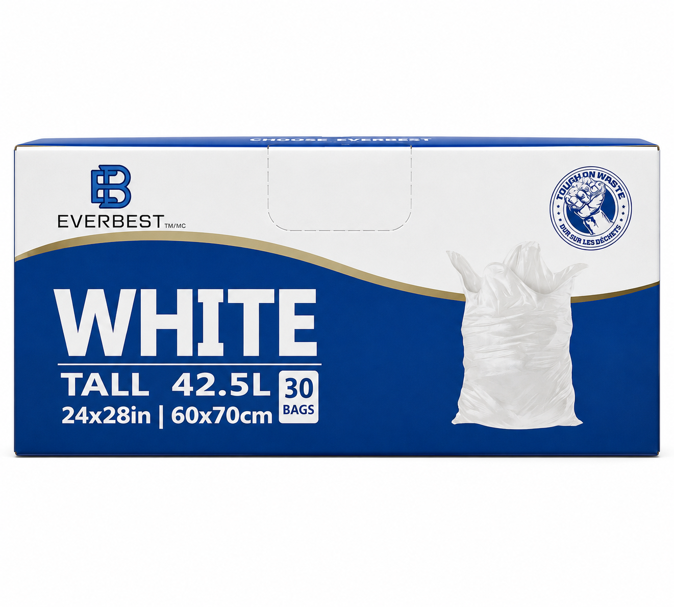 Everbest White Tall 42.5L Garbage Bags 30Ct