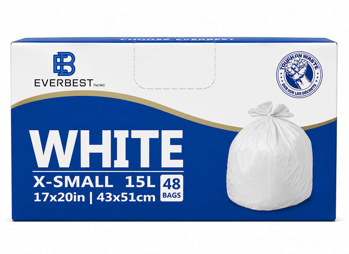 Everbest White X-Small 15L Garbage Bags  48Ct