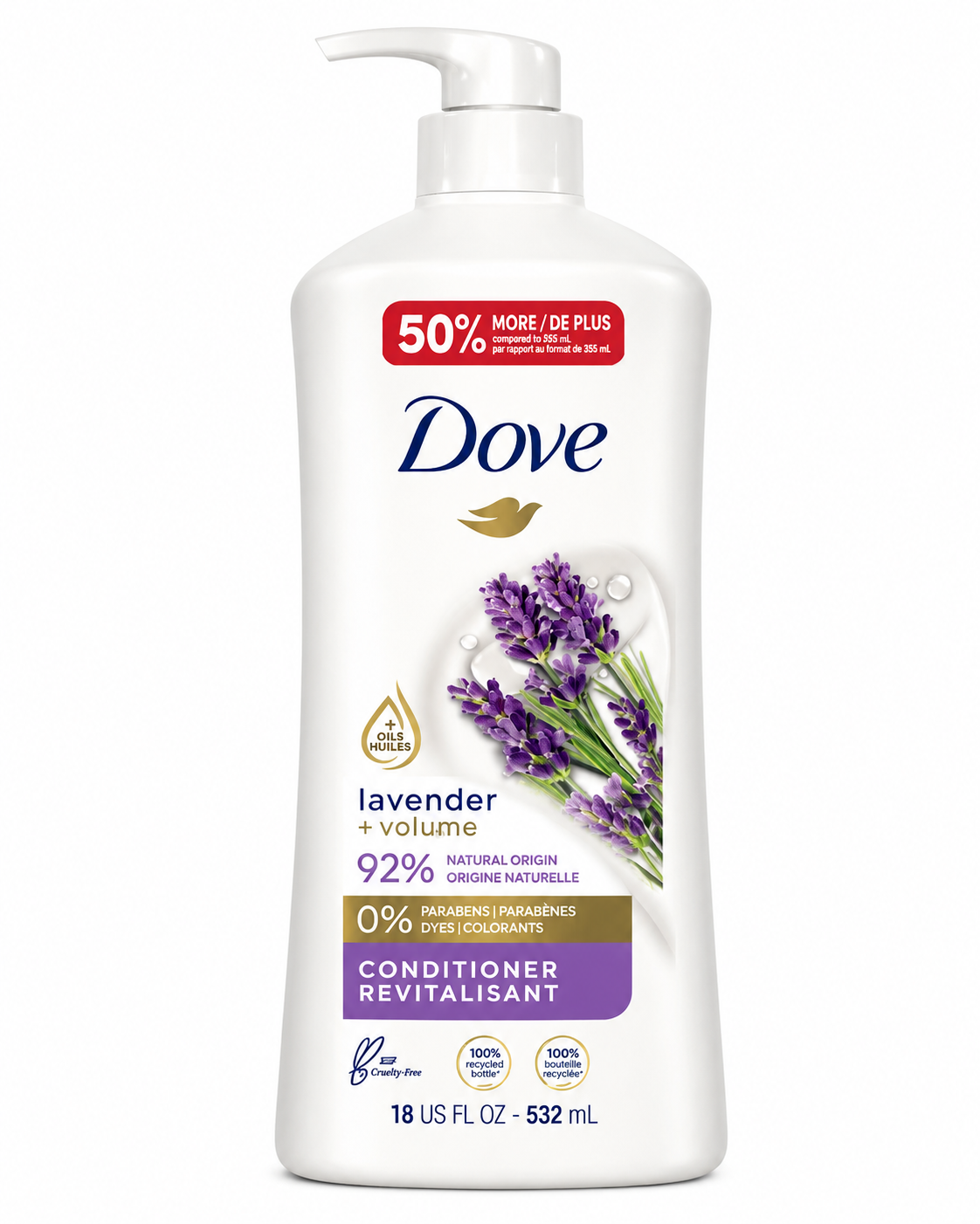 Dove Lavender + Volume 92% Natural Origin Conditioner 532ml