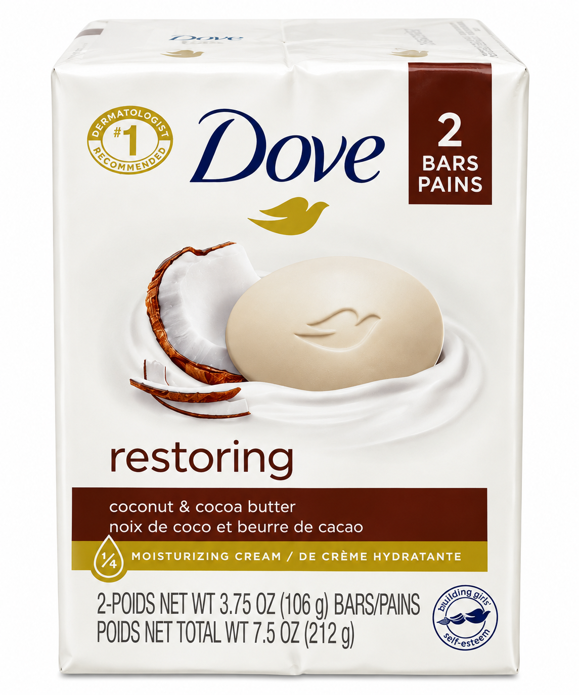 Dove Restoring Coconut & Cocoa Butter  Moisturizing Cream Bar 2 x 106g