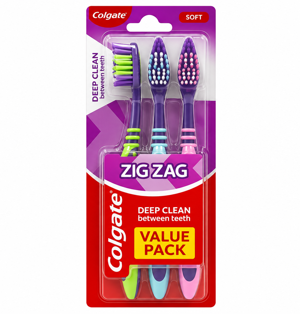 Colgate ZigZag Toothbrush Value Pack 3pcs - Soft Bristles