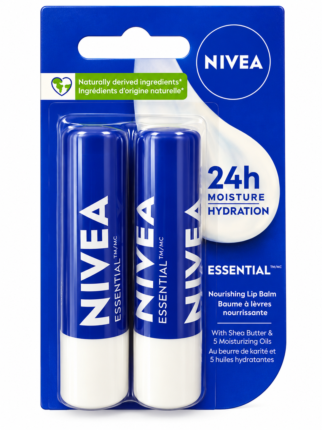 Nivea 24h Moisture Essential Nourishing Lip Balm 2 x 4.8g