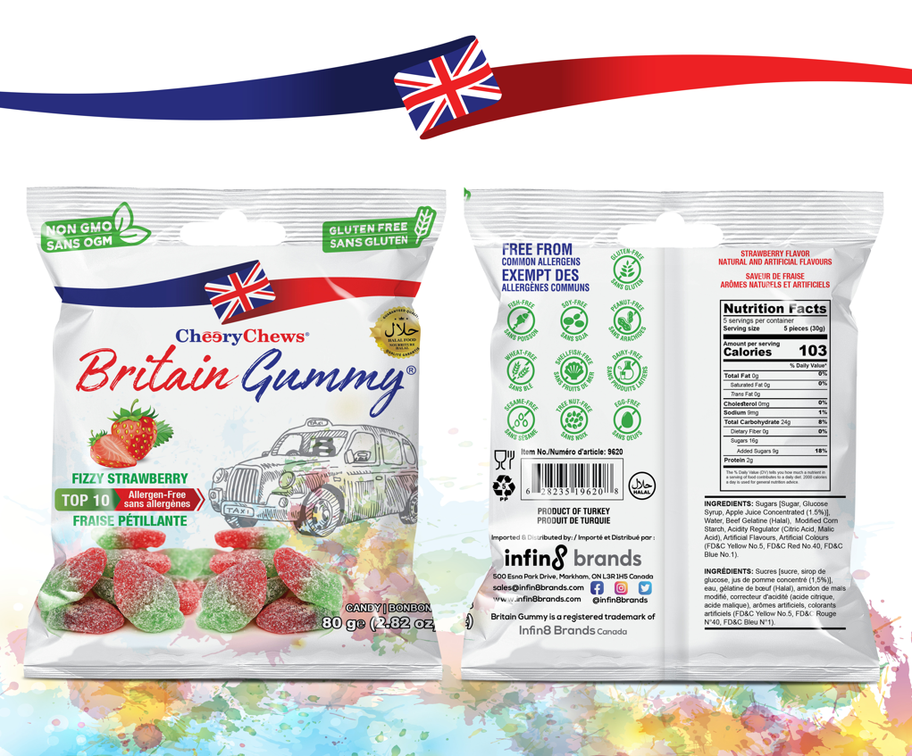 Britain Gummy Fizzy Strawberry 80g