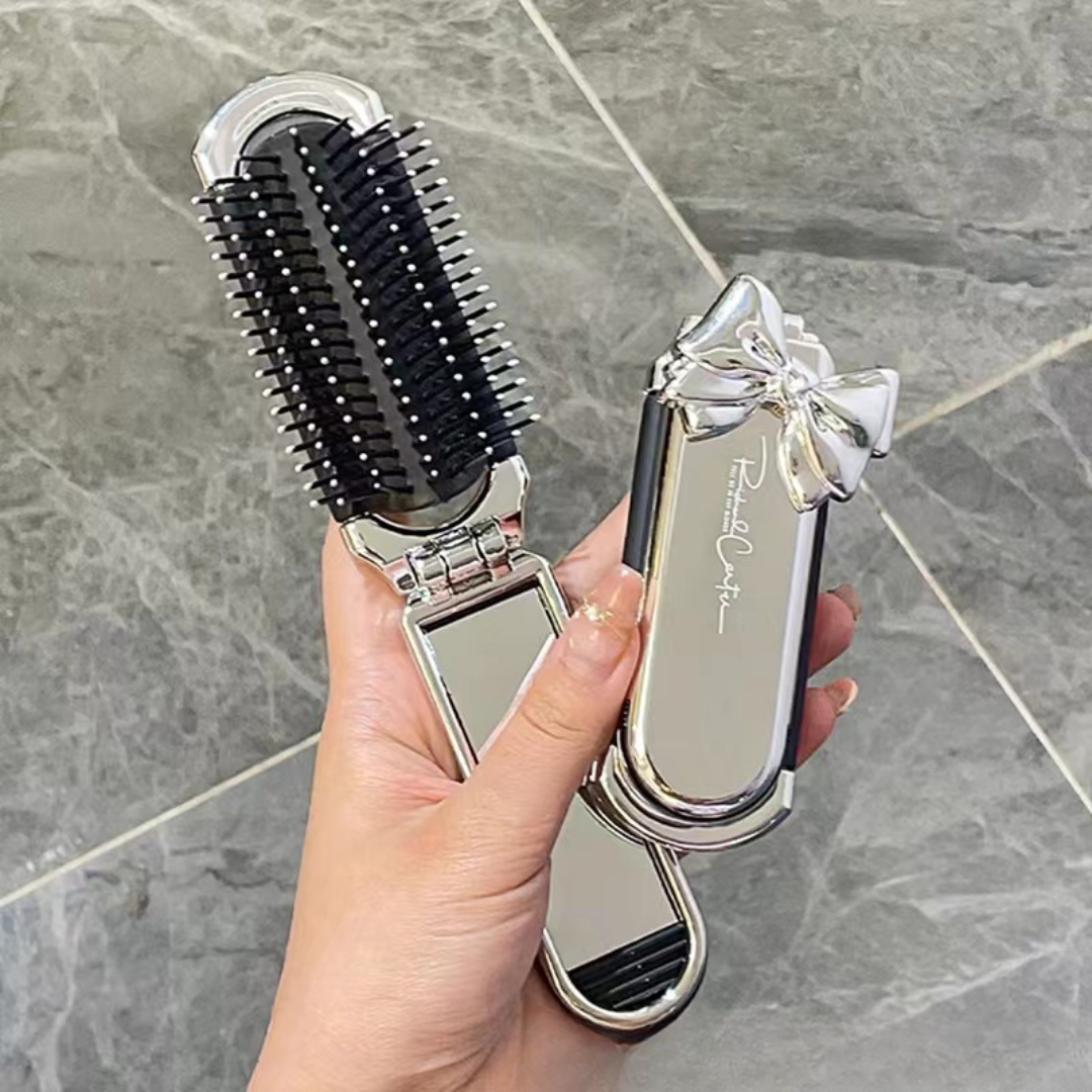 Foldable Mini Air Cushion Detangling Hair Brush with Mirror