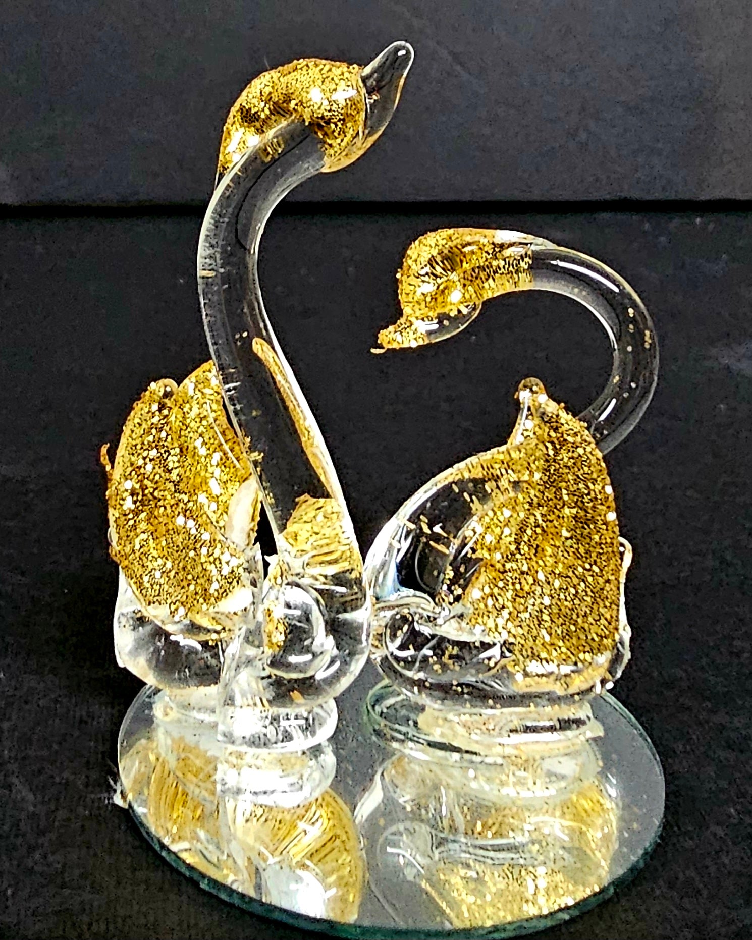 Crystal Figurines - Gold Swans