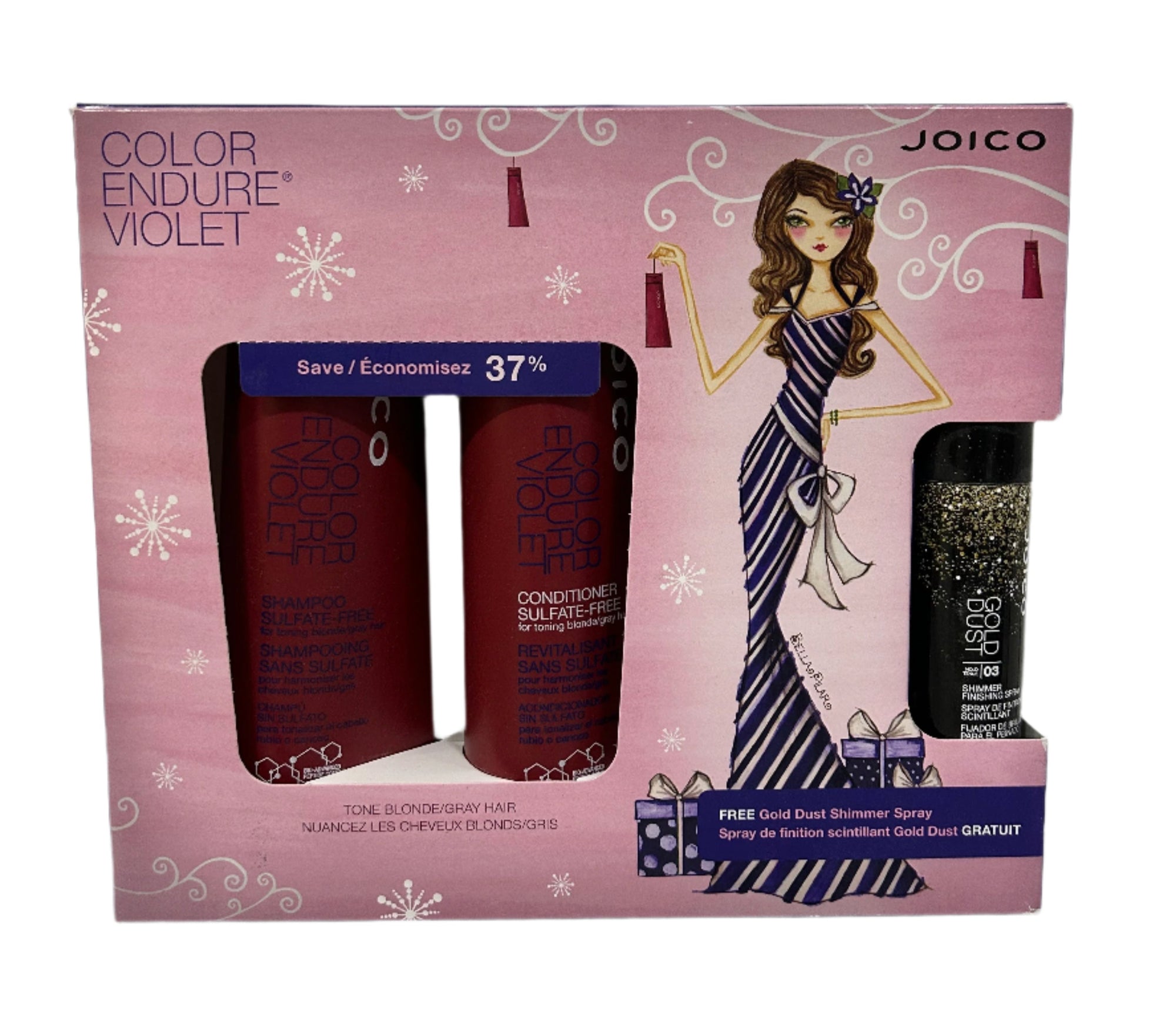 Joico Color Endure Violet 3pc Set Shampoo & Conditioner 300ml Each with Gold Dust Shimmer Spray 50ml