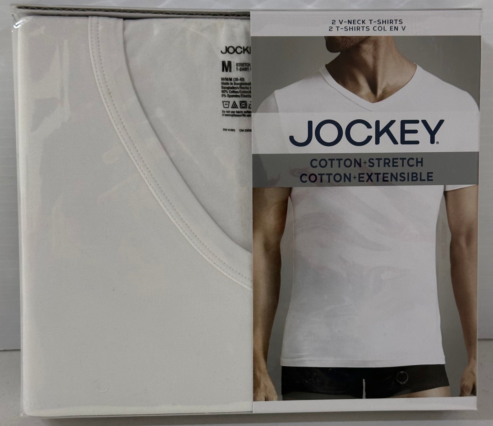 Jockey Cotton Stretch V-Neck Men's T-Shirts 2-Pack (White)