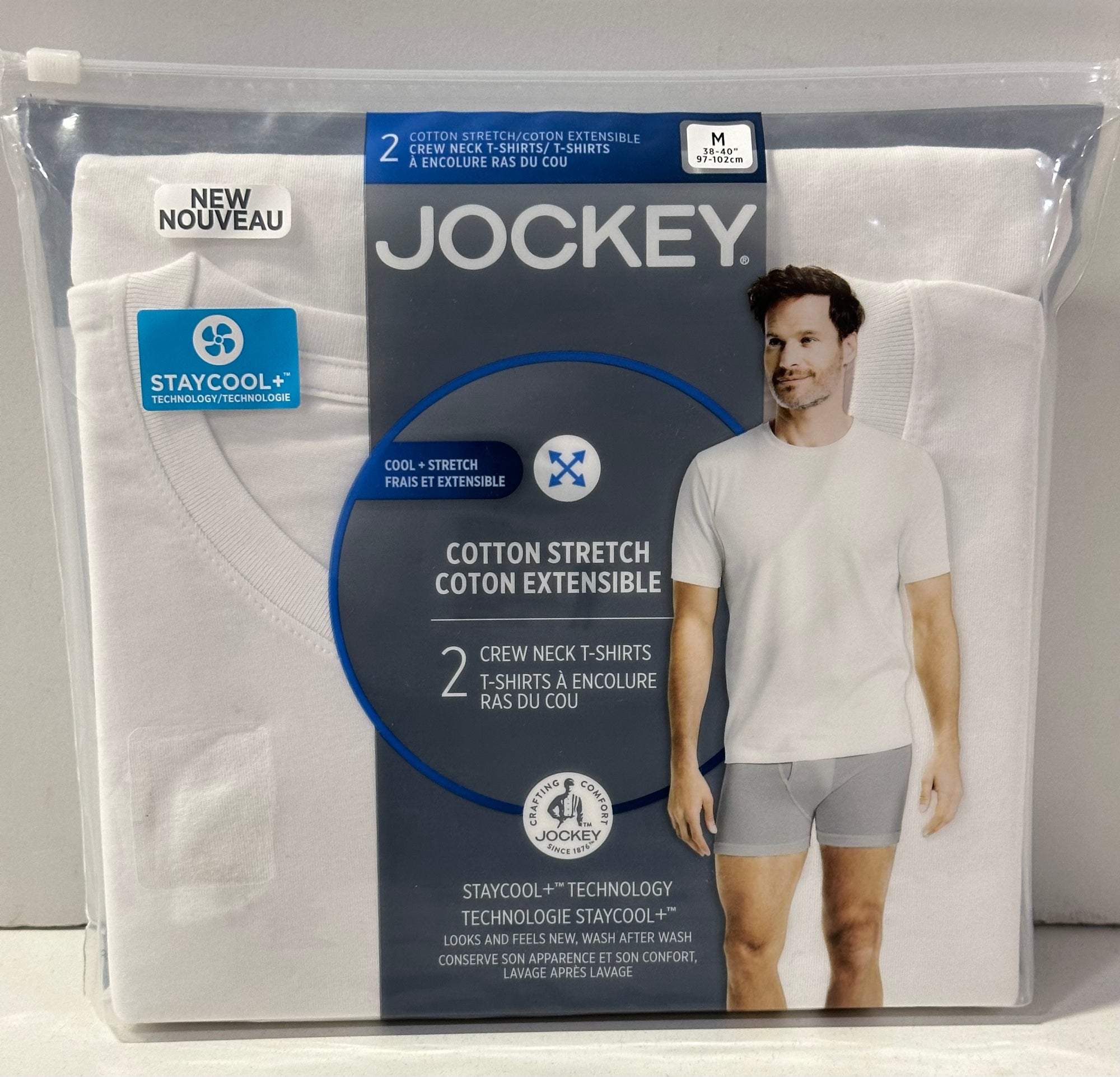 Jockey Cotton Stretch + Staycool Crew Neck T-shirts 2pack (White) MEDIUM