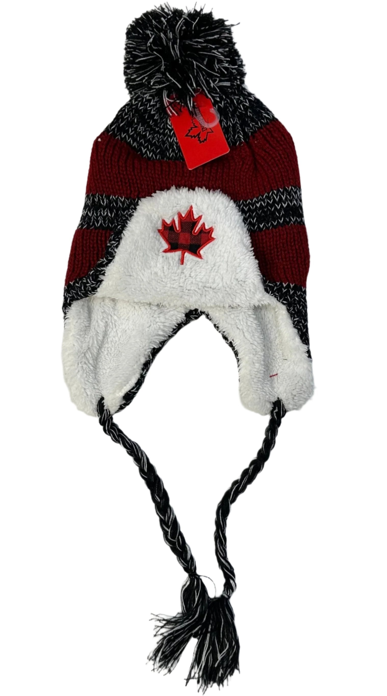 Toque with Ear Flaps W-CH-7766 (Red, Black, White)