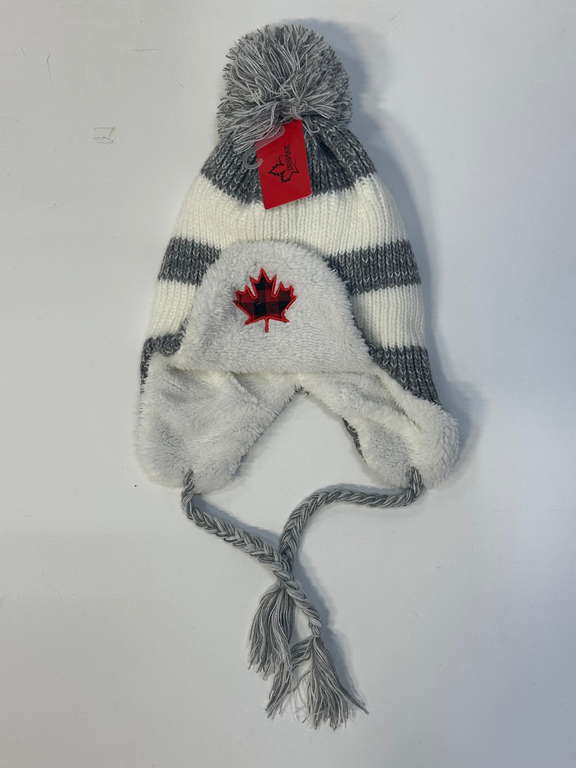 Toque with Ear Flaps W-CH-7766 (White and Grey)