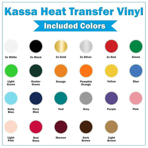 Kassa HTV Assorted Colors Heat Transfer Vinyl: 30 Sheets, 12x10 inches Each; Iron-On or Heat Press Vinyl