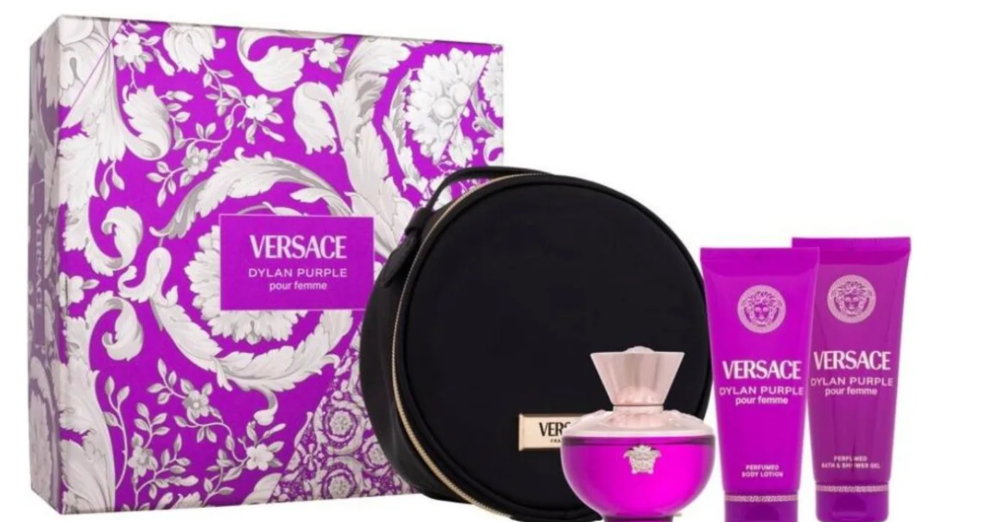 Versace Dylan Purple 4pc Set 100ml Edp Women (w/ Round Make Up Case)