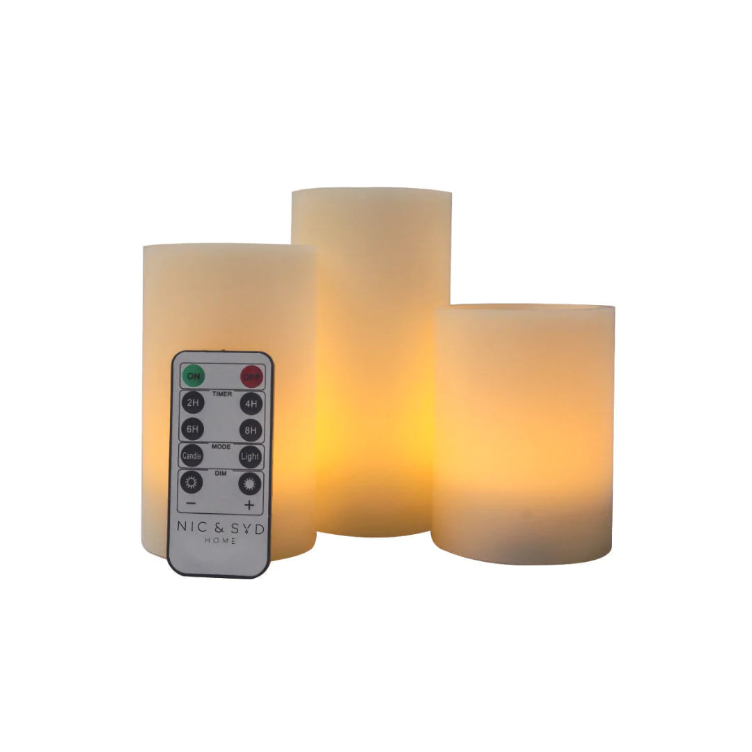 Nic & Syd LED Flameless Candles Set of 3 with Remote