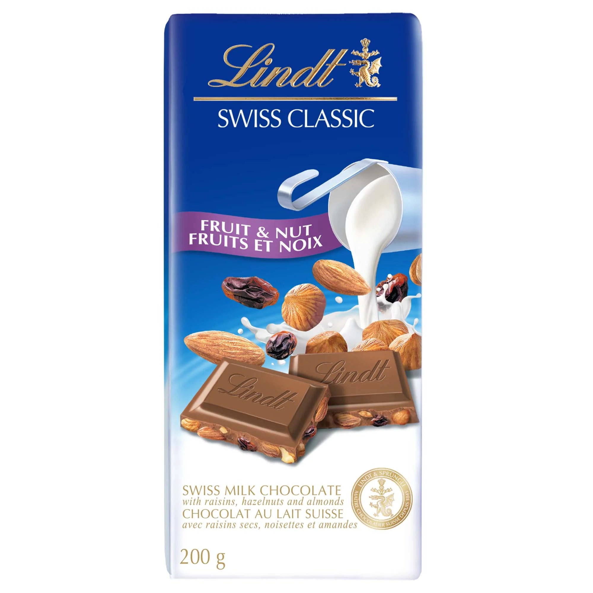 Lindt Swiss Classic Fruit & Nut Milk Chocolate Bar 200g