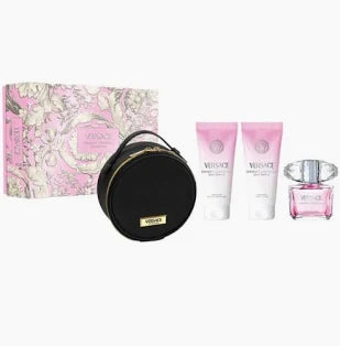 Versace Bright Crystal 4pc Set 90ml EDT (w/ Round Make Up Case)