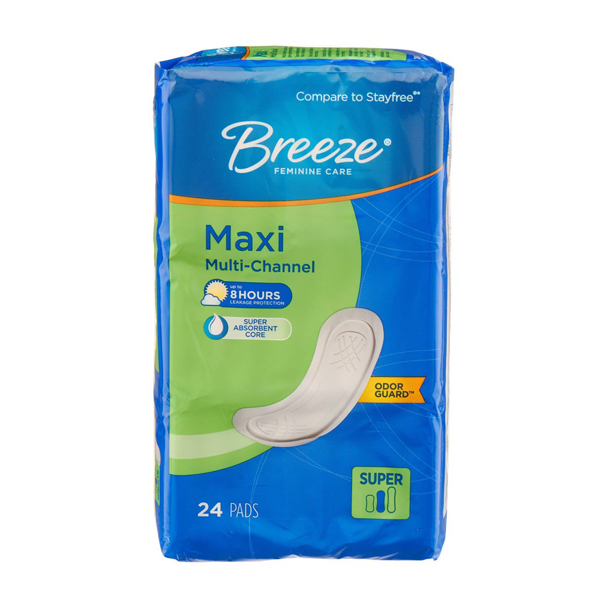 Breeze Feminine Care Maxi Multi-Channel Odor Guard 24 Pads