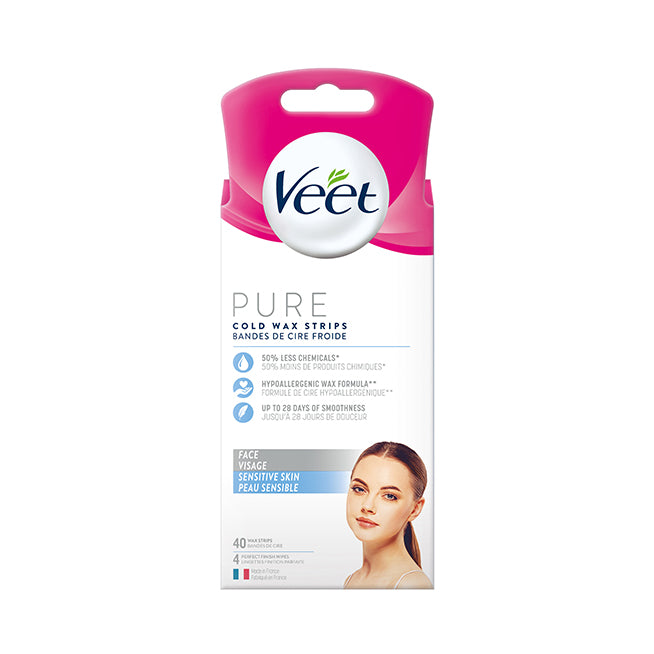 Veet Pure Cold Wax Strips for Face, Sensitive Skin 40 Ct