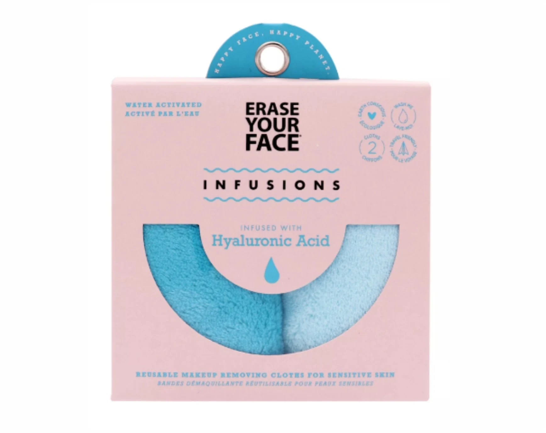 Erase Your Face Reusable Makeup Removing Cloths for Sensitive Skin (2 Cloths) Infused with Hyaluronic Acid