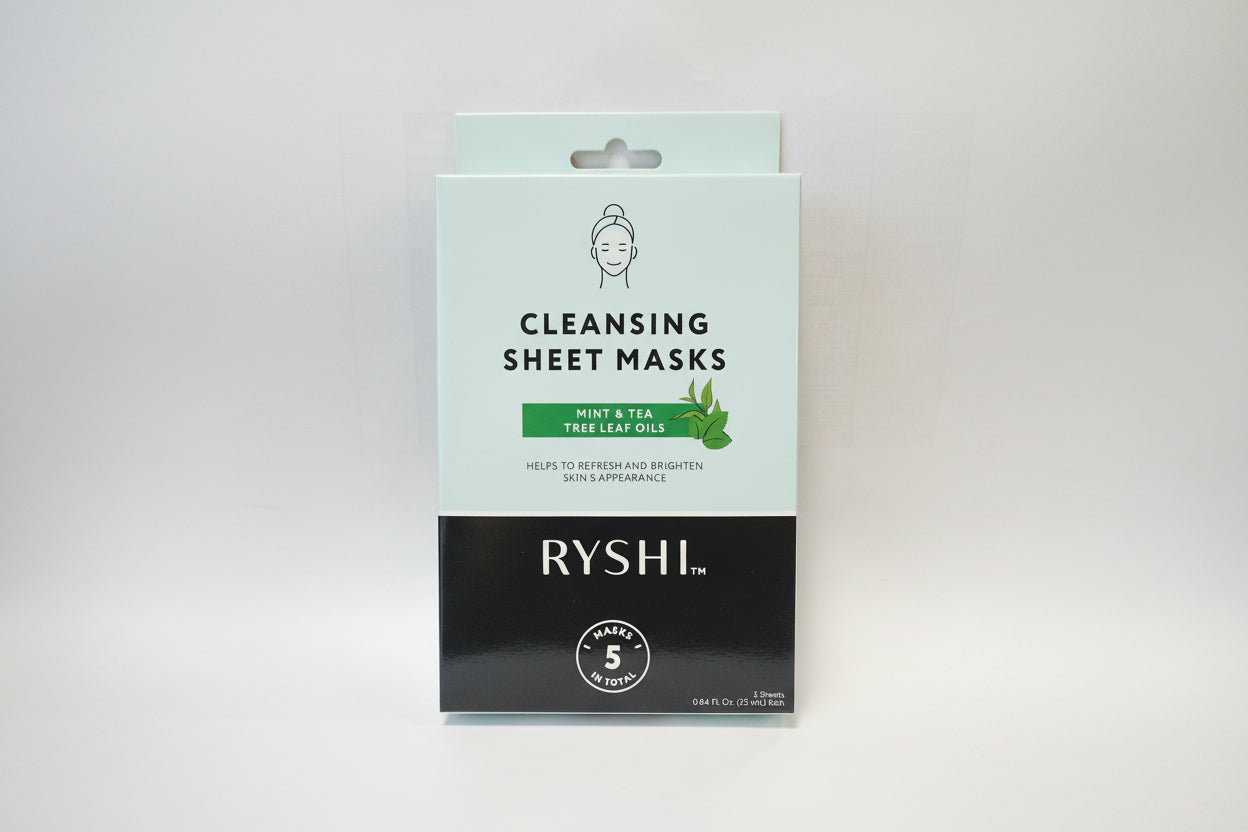 RYSHI Cleansing Sheet Masks Mint & Tea Tree Leaf Oils - 5 Masks