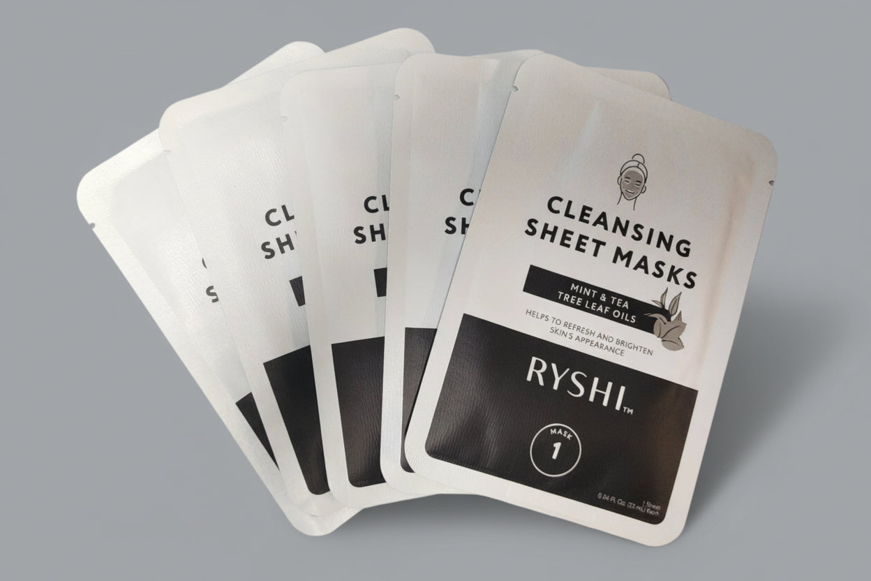 RYSHI Cleansing Sheet Masks Mint & Tea Tree Leaf Oils - 5 Masks