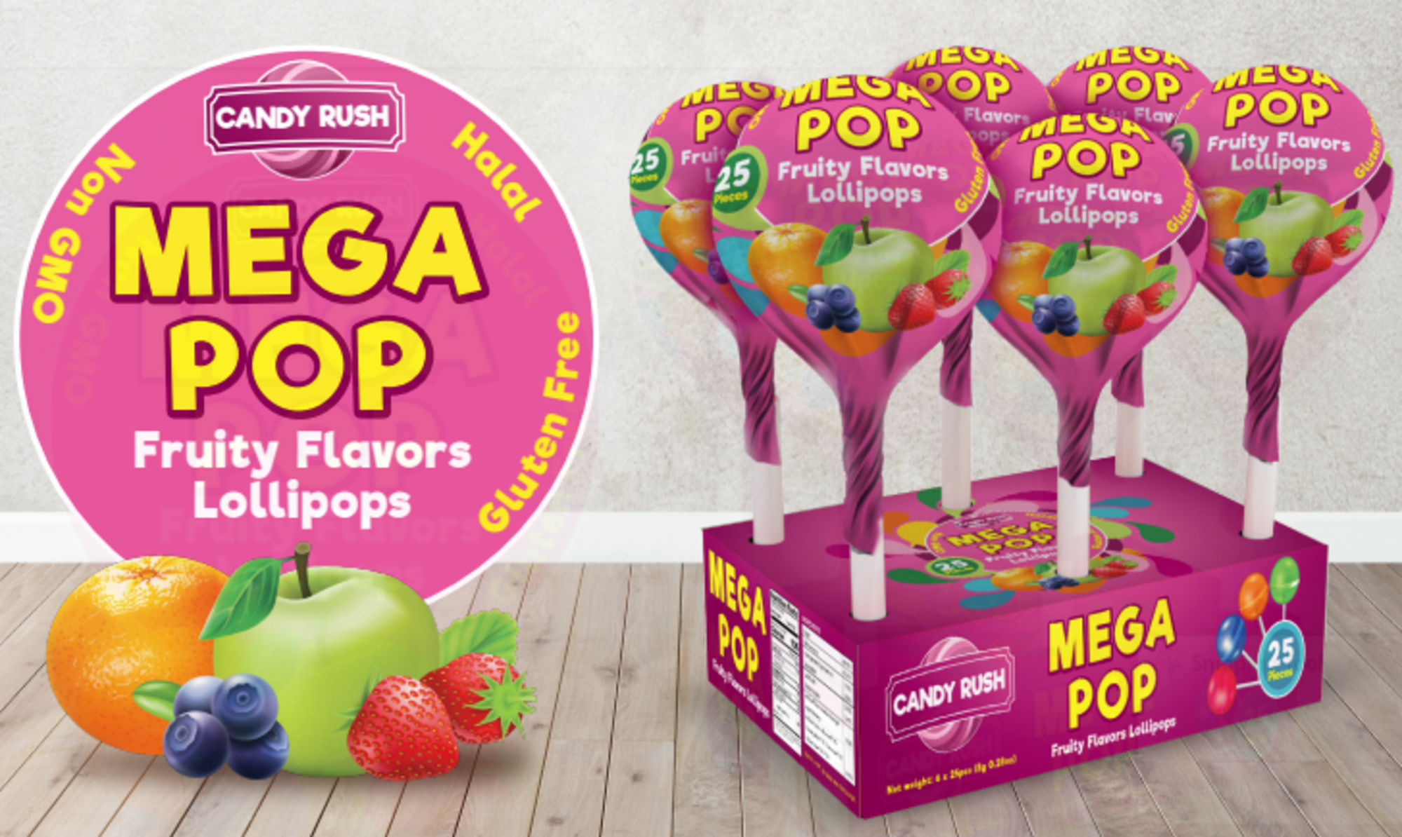 Candy Rush Mega Pop Fruity Flavors Lollipops (25 Pieces) - CURBSIDE PICK UP ONLY
