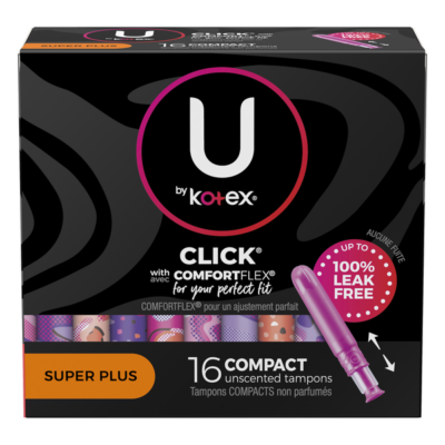 U by Kotex Click ComfortFlex Compact Super Plus Unscented Tampons 16 Count