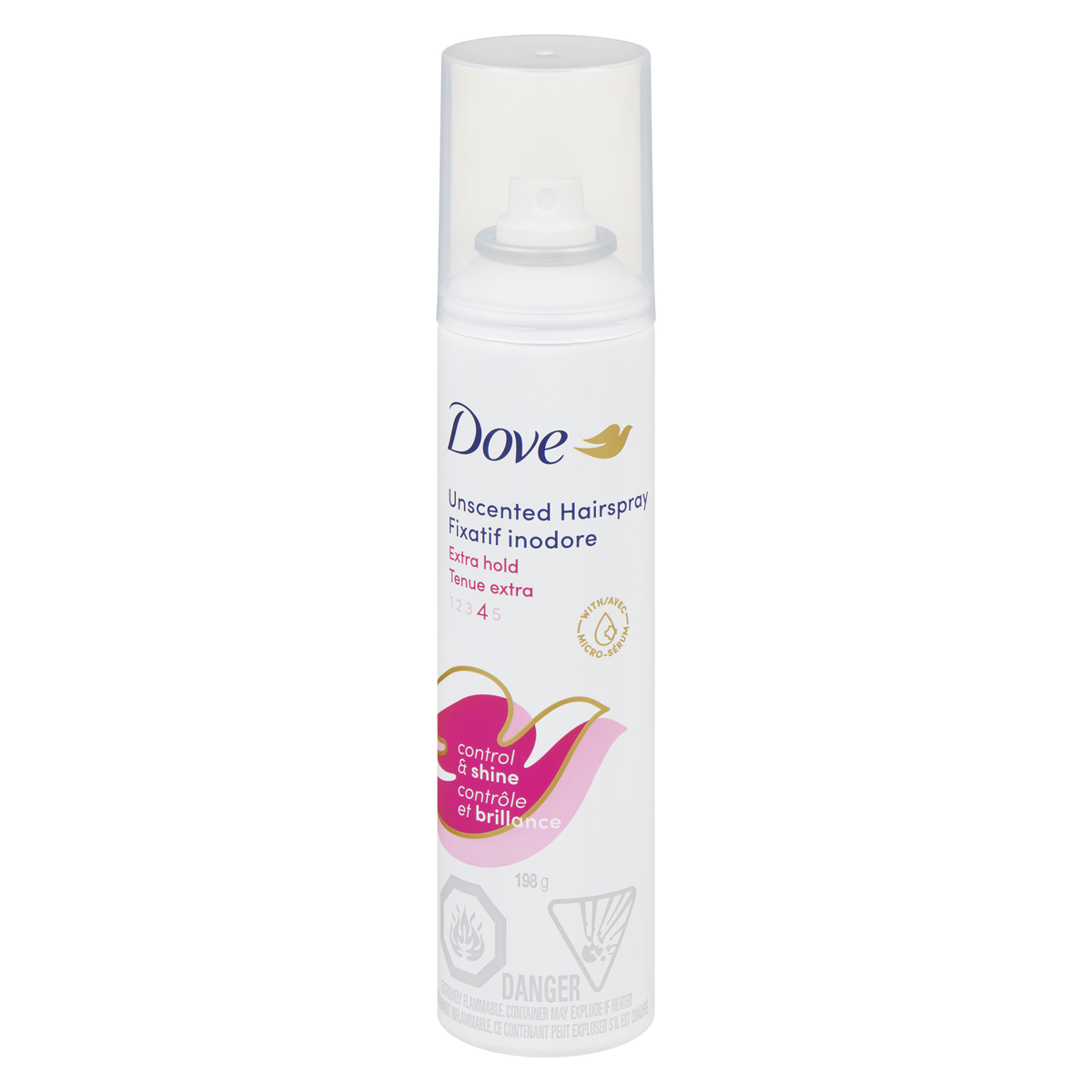 Dove Unscented Hairspray Extra Hold 4 Control & Shine 198g