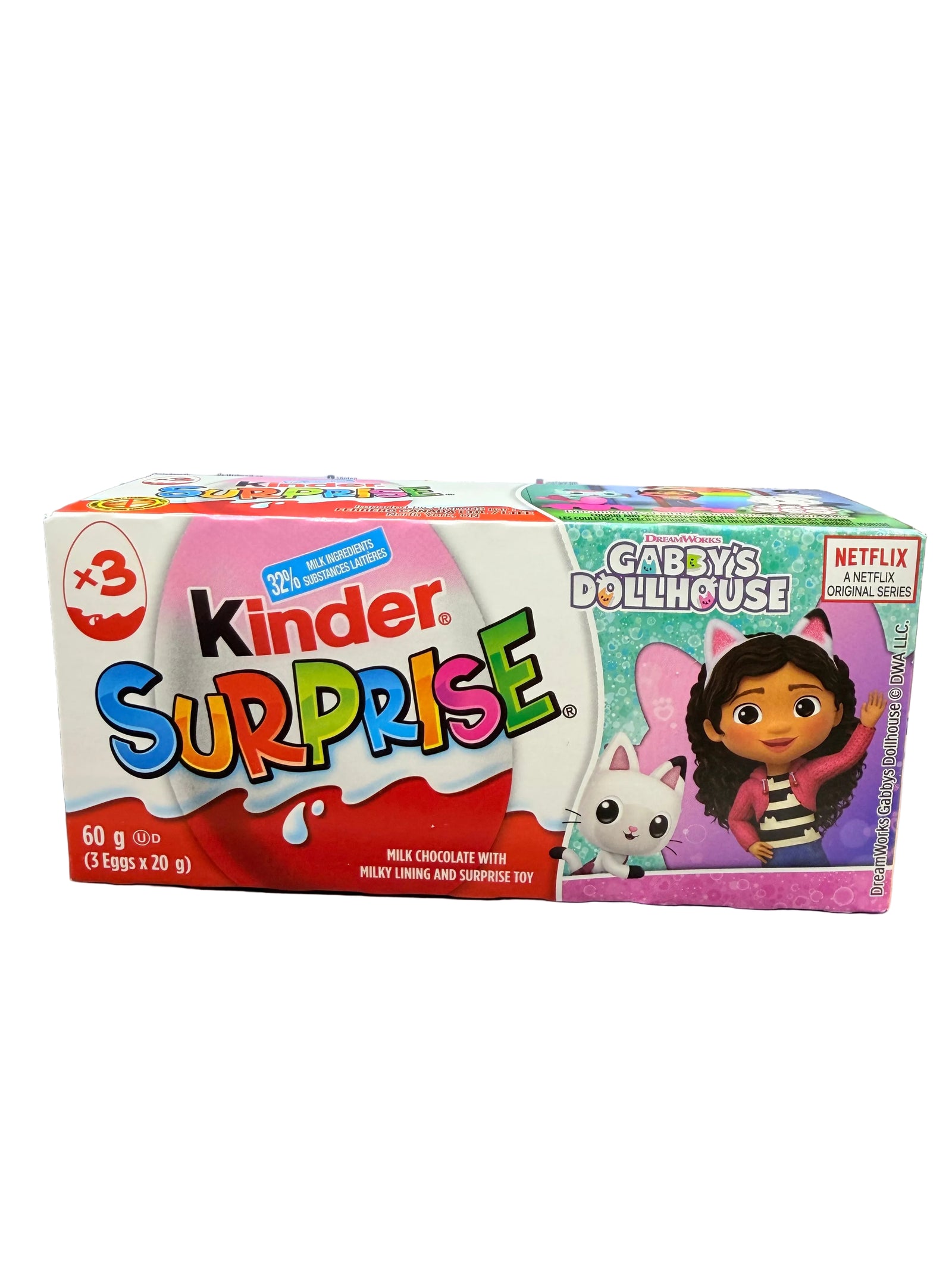 Kinder Surprise Egg Milk Chocolate 60g (3 Eggs x 20g) Gabby's Dollhouse