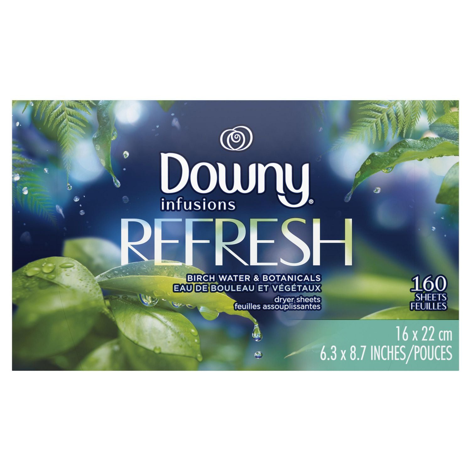 Downy Infusions Fabric Softener Birch Water & Botanicals 160 Dryer Sheets
