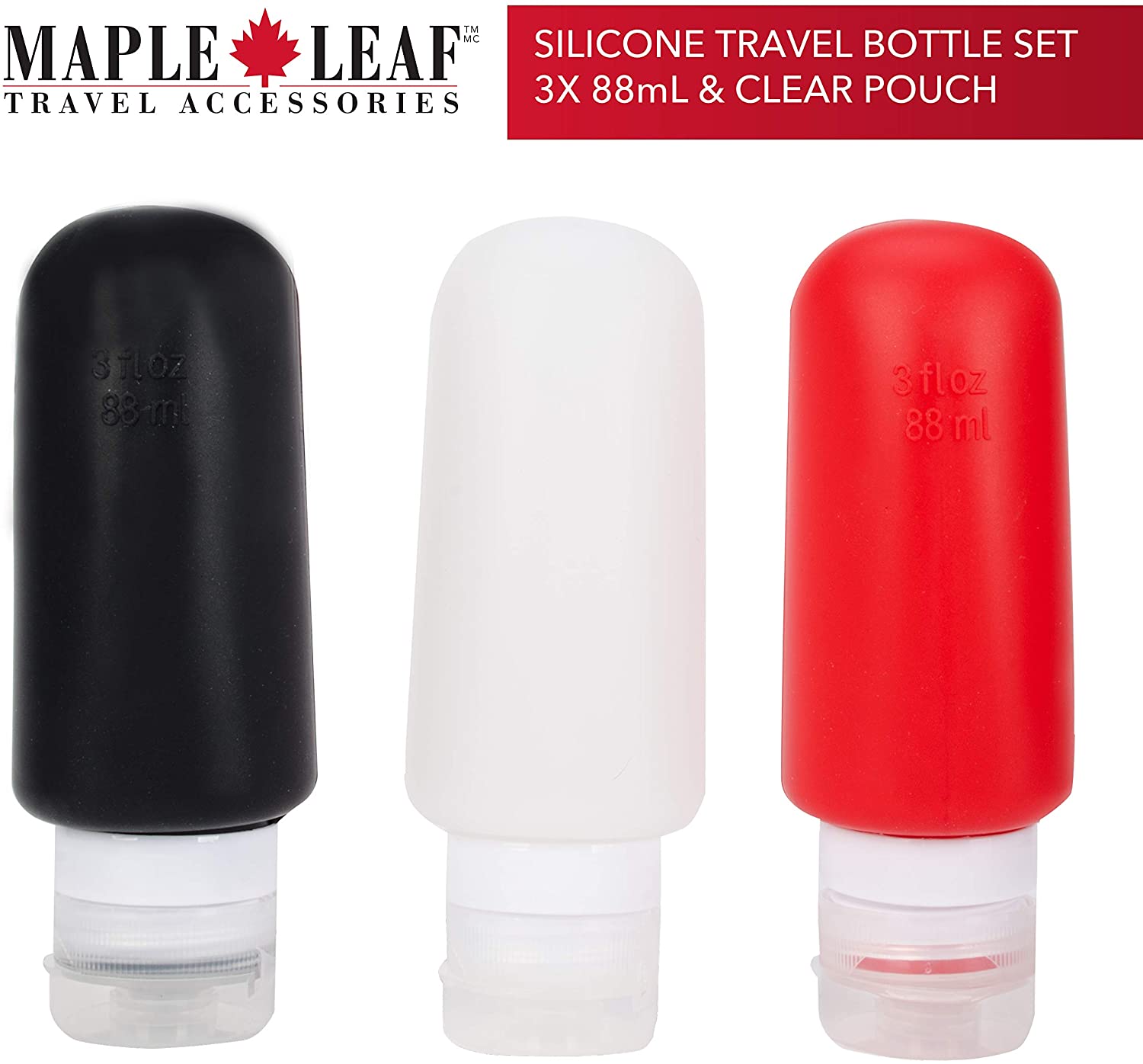 Maple Leaf Travel Silicone Bottle Set 3pc 88ml