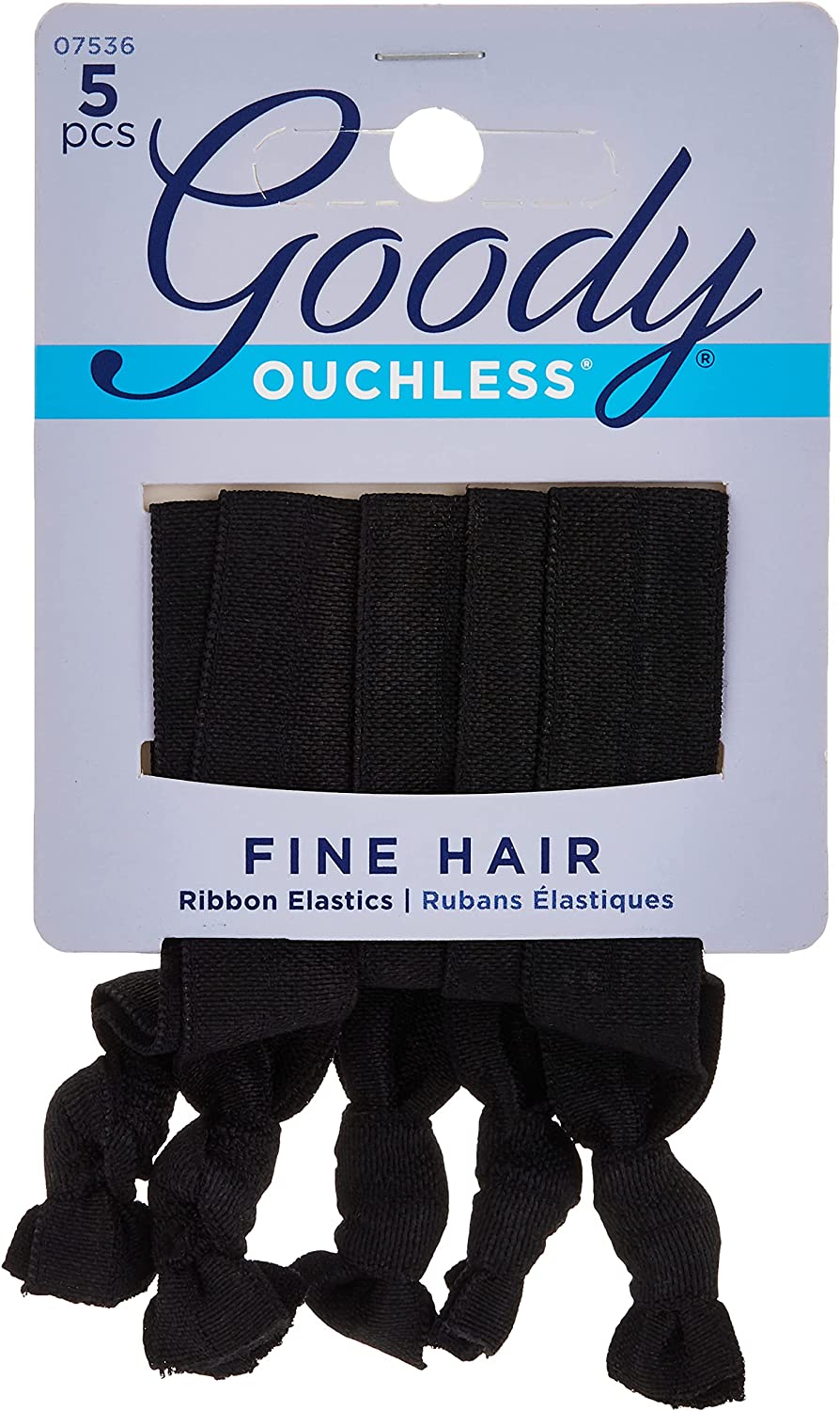 Goody Ouchless Ribbon Elastics for Fine Hair 5pcs (Black)