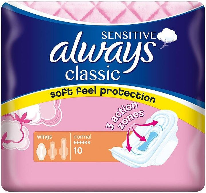 Always Classic Sensitive Normal 10-pack (w/ 3 Action Zones)