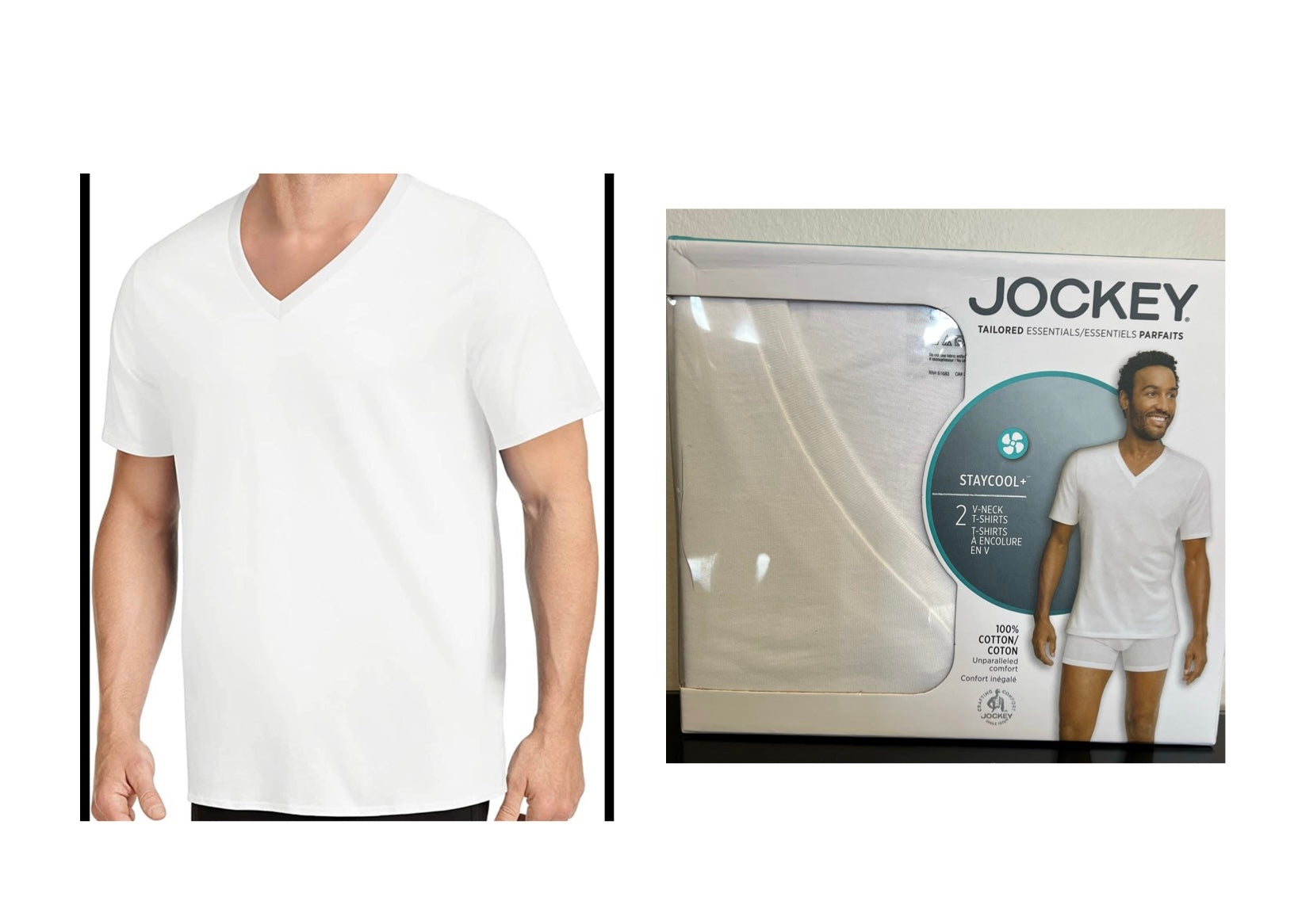 JOCKEY MENS V-NECK T-SHIRTS TAILORED ESSENTIALS STAYCOOL+(2PACK)