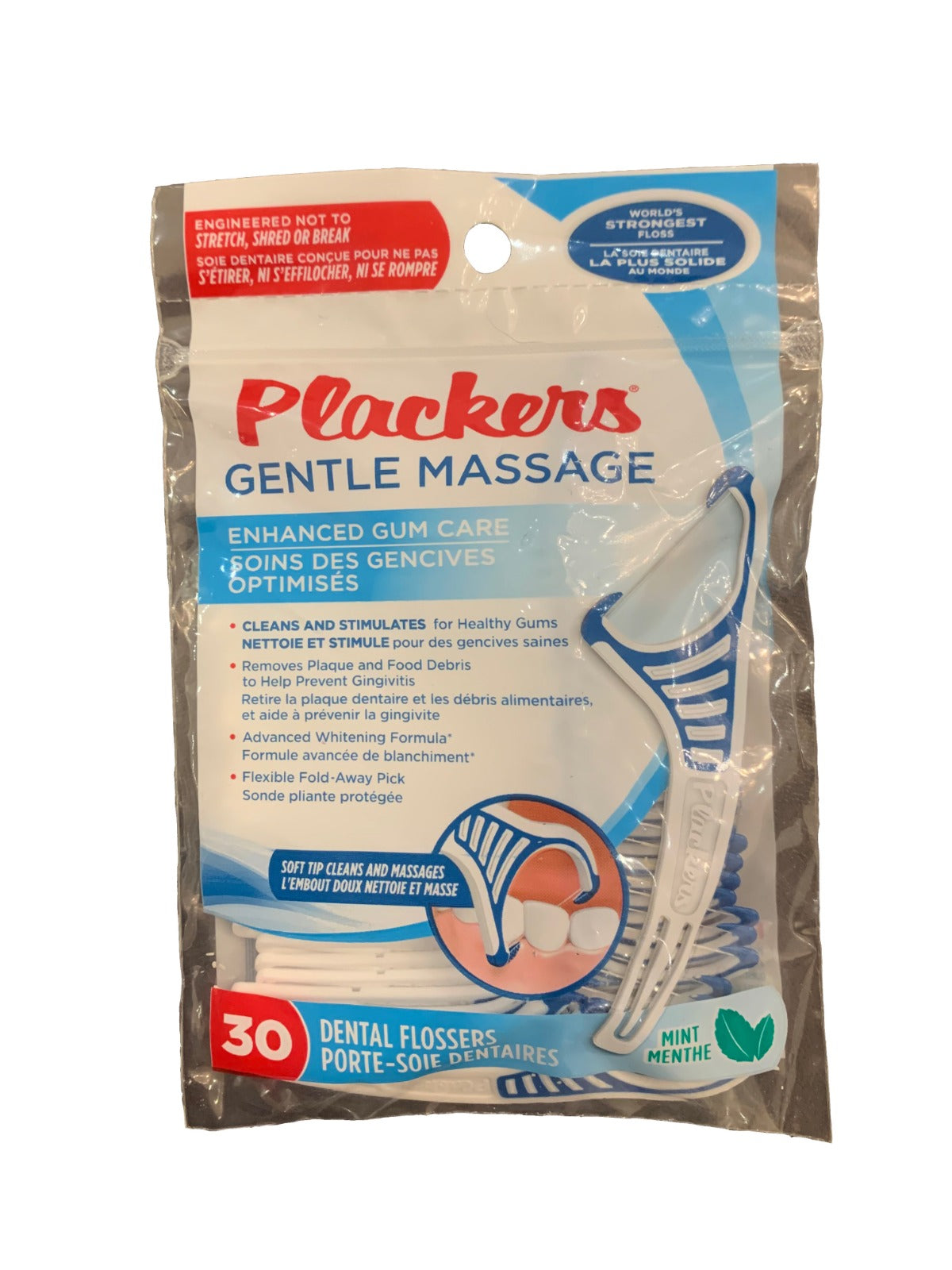 Plackers Gentle Massage Enhanced Gum Care Dental Flossers Mint 30pcs