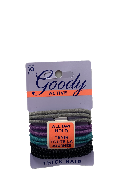 Goody Active Hair Ties for Thick Hair in Grey, Purple, Aqua, and Black 10pcs