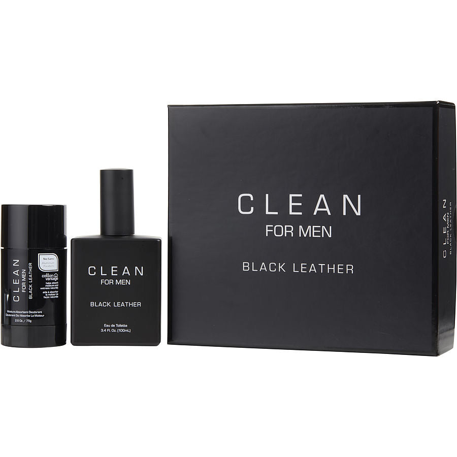 Clean Men Black Leather 2pc Set 100ml EDT