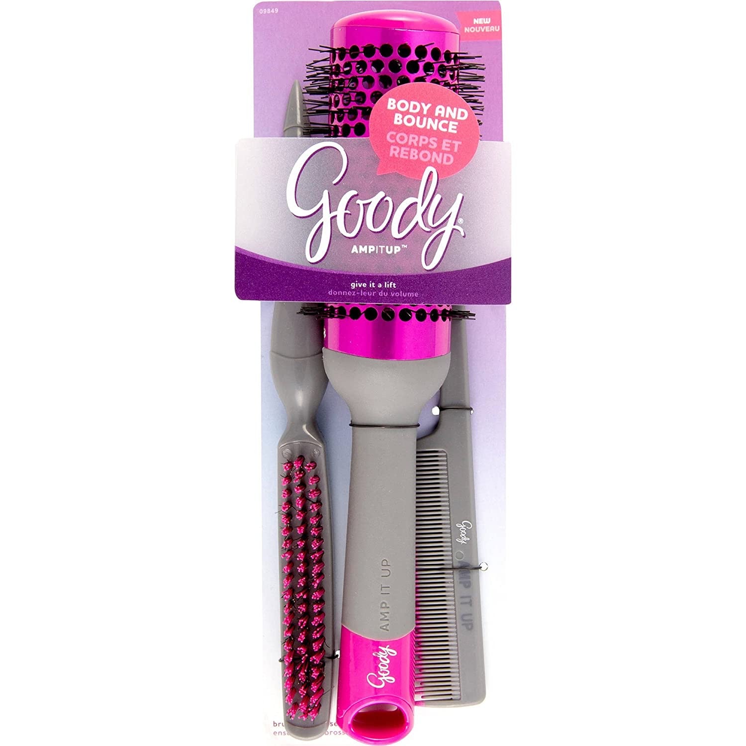 Goody Body and Bounce Amp it Up Hair Brush in Pink 3pc Set